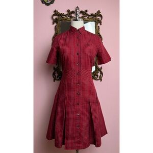 Fred Perry Red Gingham Plaid Short Sleeve
Collar Mini Reissue Shirt Dress UK 8